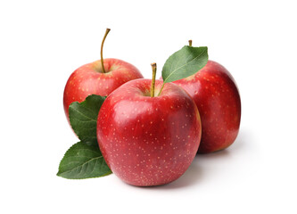 Fresh red apples with leaves isolated on white