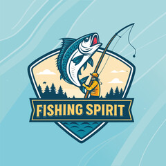 Fishing T-Shirt Design with Fish Icon and Logo – Vintage Angler Graphic, Outdoor Sport Print, Retro Fishing Emblem for Apparel, Merchandise, Branding, or Badges

