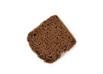 Slice of rye bread isolated on white, top view