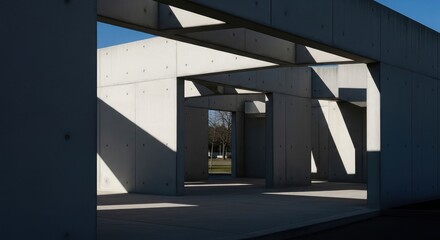 Obraz premium Modern architecture with dramatic sunlight and shadow play