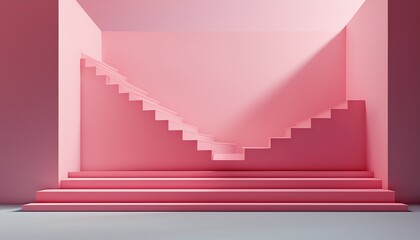 pink stairs up front view pastel color room background with stairway 3d rendering design stairway or podium geometrical texture for banner and product presentation minimal staircase idea concept