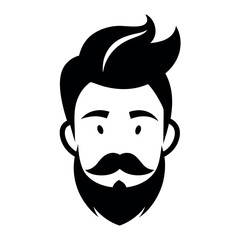 Black Silhouette of a Man's Face with Beard, Mustache, and Stylish Hairstyle on White