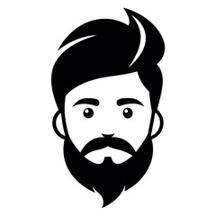 Minimalist Black and White of Man's Face with Stylish Hair and Beard