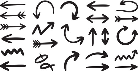 Hand-Drawn Arrow Collection – Simple Doodle Arrows Isolated on White Background

