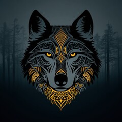 Obraz premium Wolf Head with Geometric Design in Forest