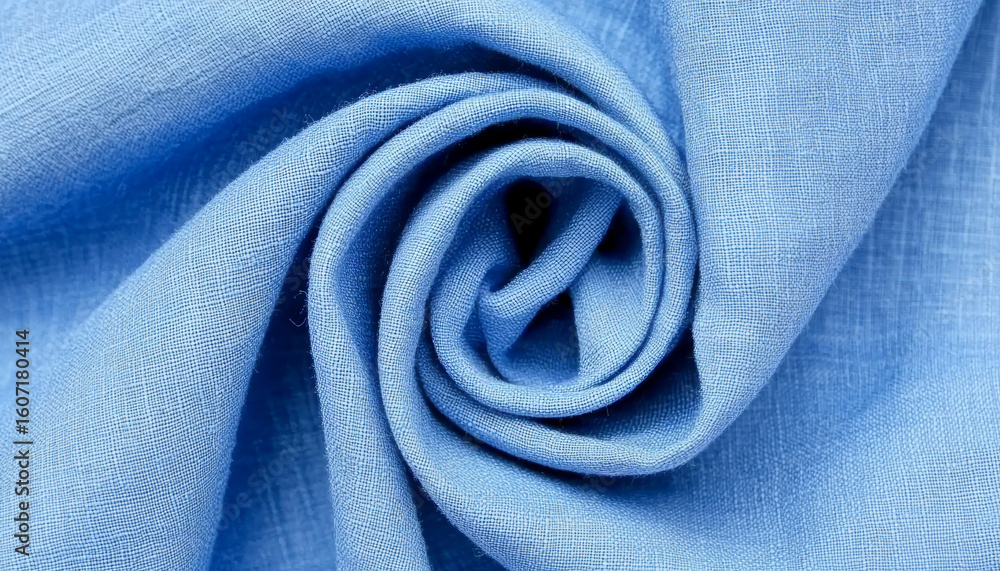 Poster smooth blue cotton fabric with tight weave texture creating soft and delicate spiral pattern in clos