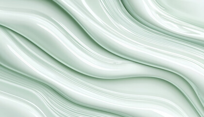 Soft pastel mint green abstract waves create smooth, flowing texture with glossy, high fidelity surface effect