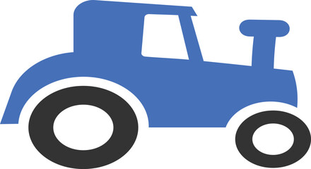 Minimalist vector illustration of a blue tractor silhouette with clean lines and modern style. Ideal for agriculture infographics, farming equipment visuals, rural-themed projects, kids educational 