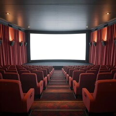 Fototapeta premium Empty movie theater auditorium with red seats and a blank screen