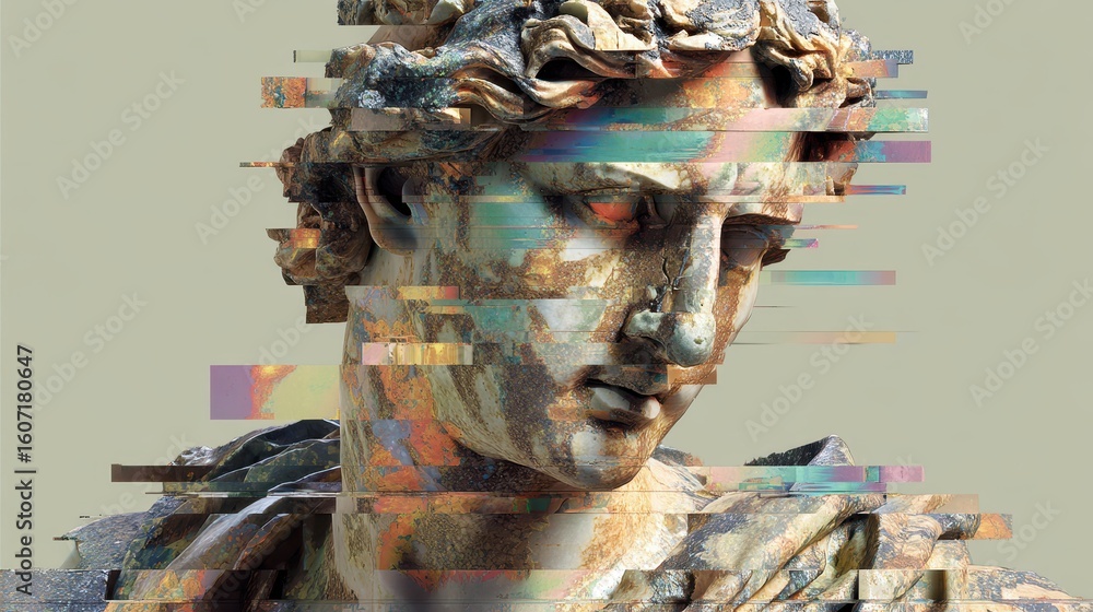 Aufkleber digital fragmentation of classical statue with corrupted aesthetic