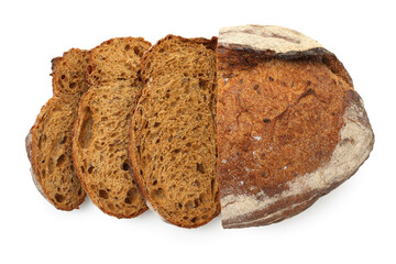 Pieces of fresh bread isolated on white, top view