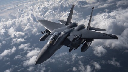 Obraz premium Dark Matte Black Jet Aircraft Flying Over Enemy Territory