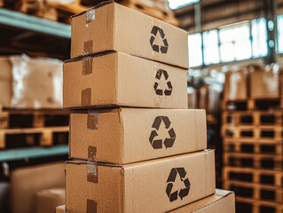 Stack of cardboard boxes with the word recycle on them