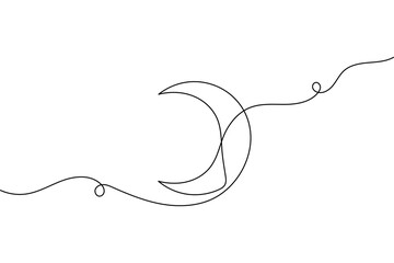 Minimal moon one line drawing in simple outline vector and modern minimalist art style
