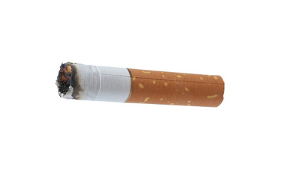 One burnt cigarette butt isolated on white