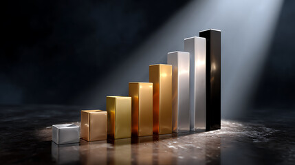Metallic Bar Graph Ascending Under Spotlight
