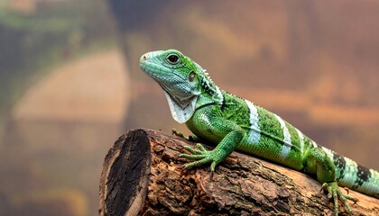 Close-up of a vibrant green iguana