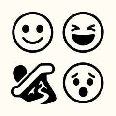 A collection of cheerful yellow cartoon smiley faces expressing a range of emotions, from happy to sad, perfect as vector icons or whimsical illustrations