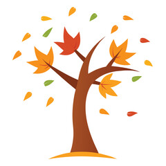 Fototapeta premium Autumn tree with falling leaves illustration