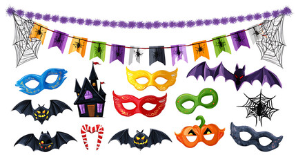 Pixel Art Halloween Decorations Bats, Masks, and Castle