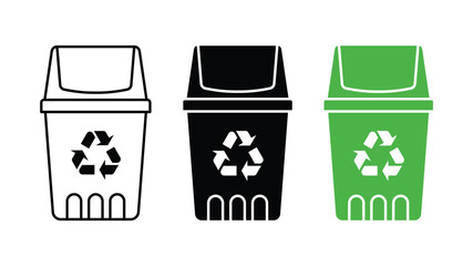 Trash recycle can set outline black green