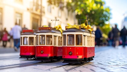 Naklejka premium Miniature trams on a city street