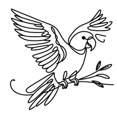 Obraz premium Elegant line art parrot in flight, minimalist bird illustration for design projects