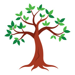 Obraz premium Stylized tree with brown trunk and green leaves