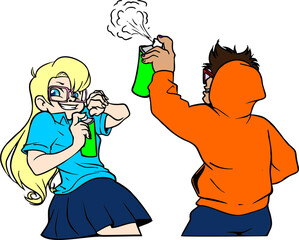 teenager spray painting wall - urban street art illustration