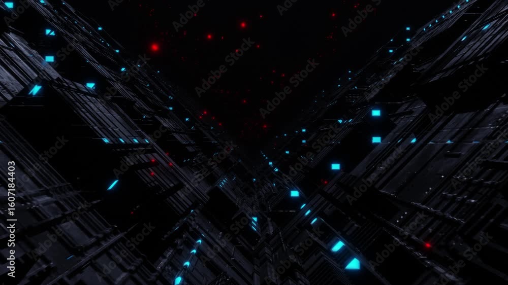 Poster futuristic glowing cyber spaceship loop animated background