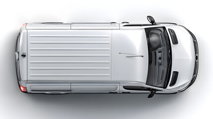 White Delivery Van Top View Minimalist Clean Modern Design Transportation Vehicle Mockup Isolated Background Studio Shot
