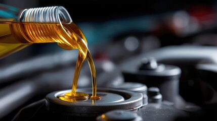 Fresh Engine Oil Being Poured Into Car Engine for Maintenance
