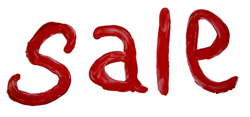 Red brushstroke letters spelling sale against transparent background, highlighting promotional graphic design for marketing visuals