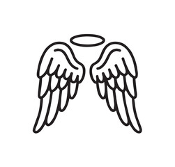 Hand-Drawn Angel Wing Silhouettes – Side View, Folded Wings, Halo Above, and Feather Detail Sketches