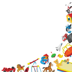 Obraz premium Different colorful toys forming a border, ideal for kids related projects