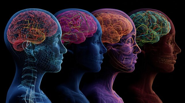 Artistic photo realistic image of adolescent brain development stage conceptual psychology art vivid anatomical render