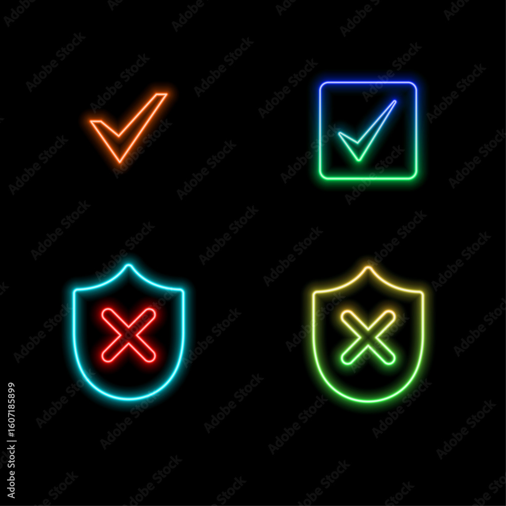 Poster double check mark icon. neon style.checked approval symbol. confirmation mark vector. double selecti