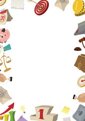 Business and finance colorful icons creating a frame around a blank white copy space