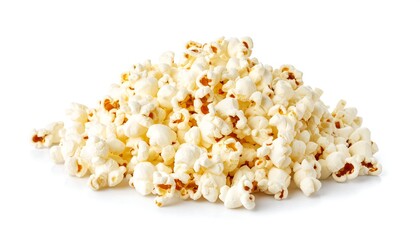 Pile of popcorn on white background