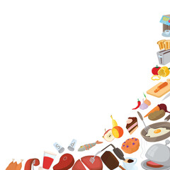Various food icons forming a frame with copy space, ideal for restaurant menus or recipe designs