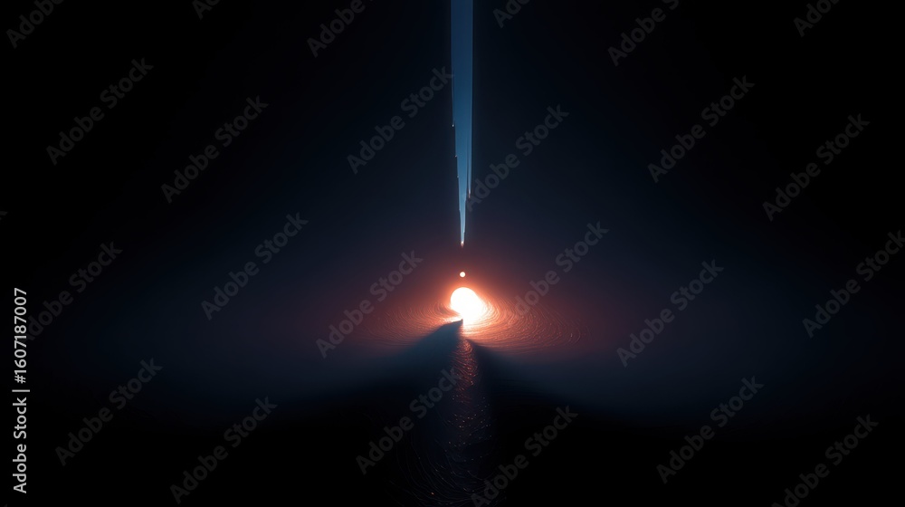 Poster glowing drop falling into mysterious dark void of light