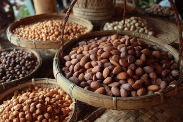 Obraz premium Dried nuts in woven baskets