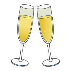 Two elegant champagne glasses clink together, filled with sparkling golden bubbles, symbolizing celebration, joy, and unforgettable moments shared in style.
