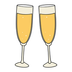 Two elegant champagne glasses clink together, filled with sparkling golden bubbles, symbolizing celebration, joy, and unforgettable moments shared in style.
