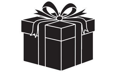 Black and White Gift Box with Bow, Vector Illustration