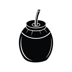 Monochrome illustration of a traditional gourd with straw for yerba mate
