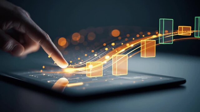 A digital tablet morphs strategic sourcing stages supplier discovery, bid comparison, contract automation, order tracking swipes Glowing data trails, visual storytelling, macro lens elegant motion