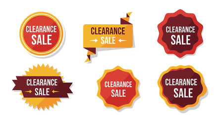 A eye-catching clearance sale badges set with colorful designs for retail promotions, special offers, and discounts, a collection of sale stickers