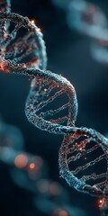 Detailed 3D Render of DNA Double Helix Structure with Glowing Elements