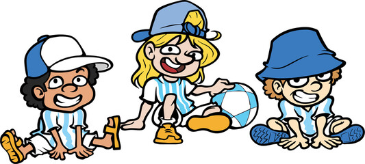 children playing with soccer balls - football kids illustration